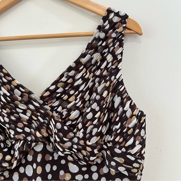 Adrianna Papell Dress Womens 16 Knee Length Brown Polka Dots V Neck Sleeveless - Picture 3 of 10